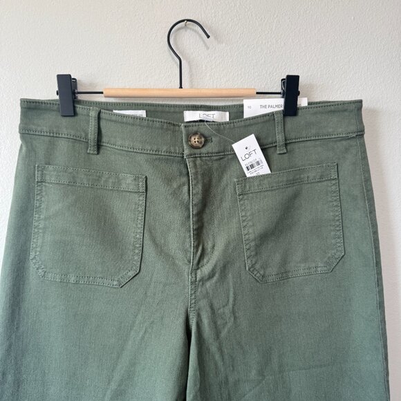 LOFT Women’s The Palmer Wide Leg Cotton Twill Pants in Sage Green Size 10 - Picture 8 of 12